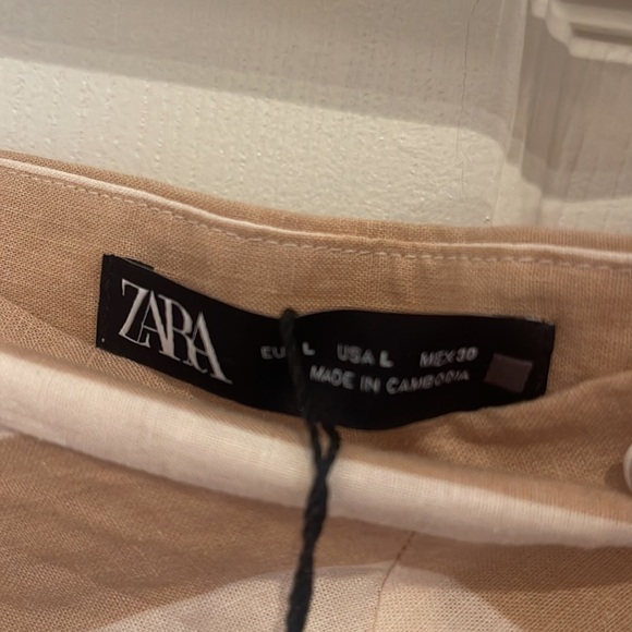 Zara Linen Creme & Tan Chevron long Skirt SZ large - Picture 4 of 5